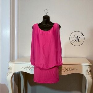 M Made in Italy, Fuchsia Silk And Viscose Tunic Dress, Medium, Pink